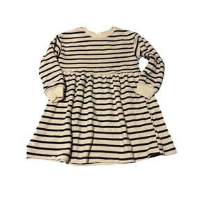 Girls Cotton On Long Sleeve Stripped Black/Tan Dress Size 5T